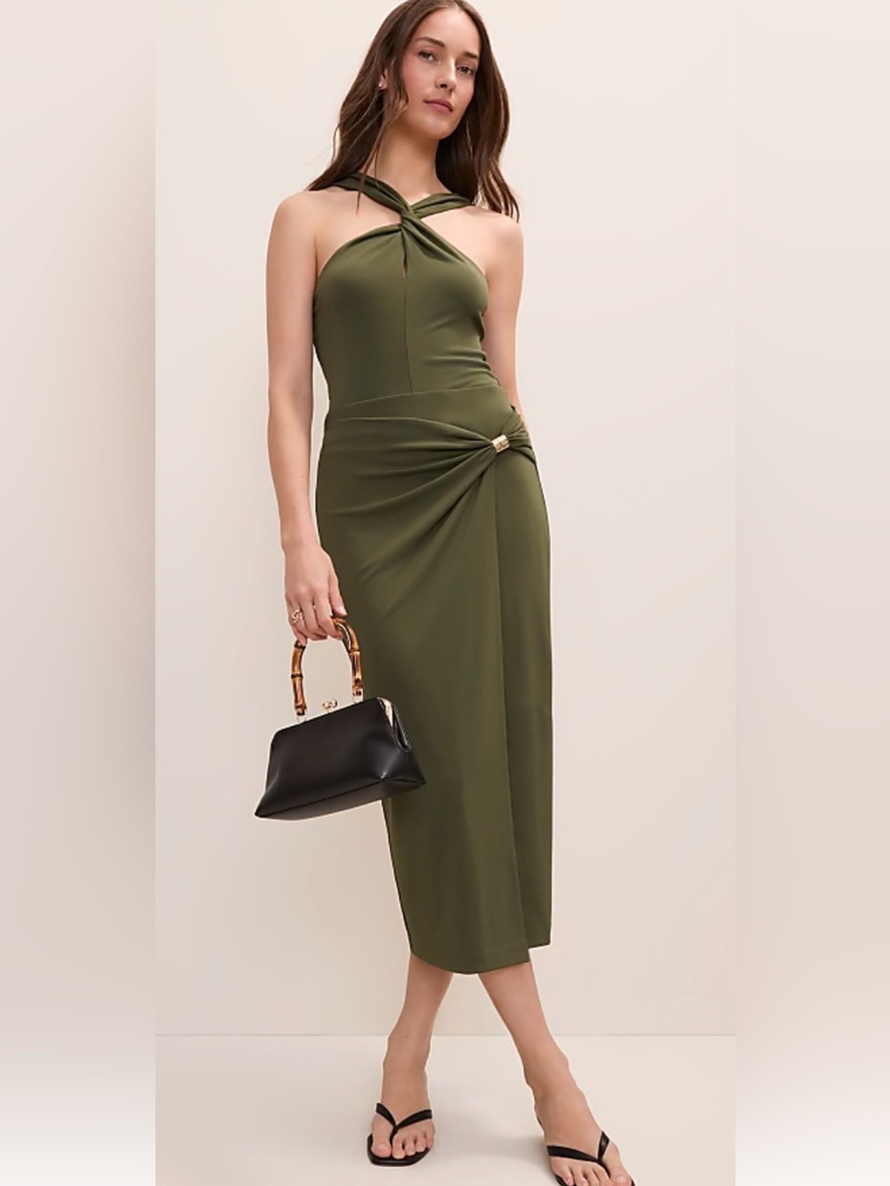 Ann Taylor Petite Hardware Embellished Wrap Midi Skirt